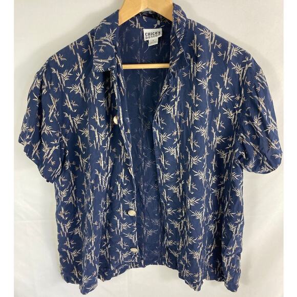 Chicos Silk Bamboo Pant Print Button Up Blouse Size 0 / Small - Picture 1 of 5
